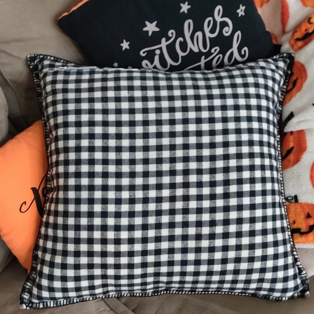 Rae Dunn‎ Halloween Trick or Treat Checkered Duck Feather Large Accent Pillow